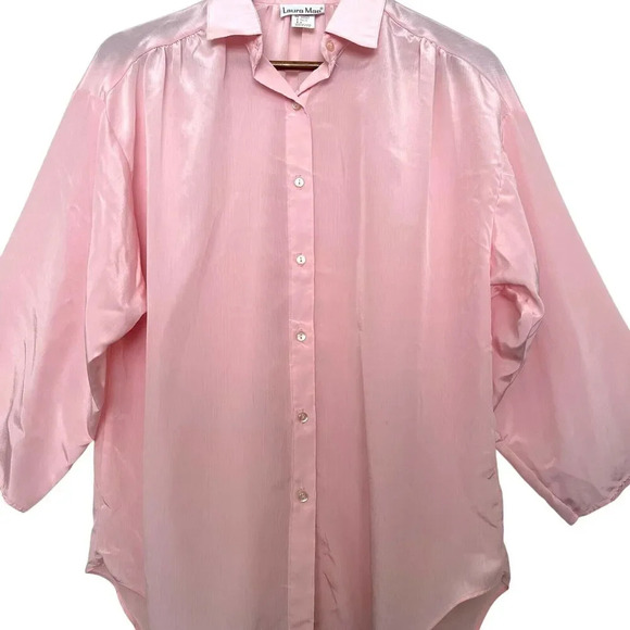 Vintage Laura Mae Button Front Pink Lightweight preppy Old Money USA Size Medium - Picture 6 of 6